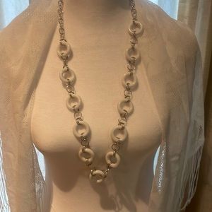 Silver and white long statement necklace
